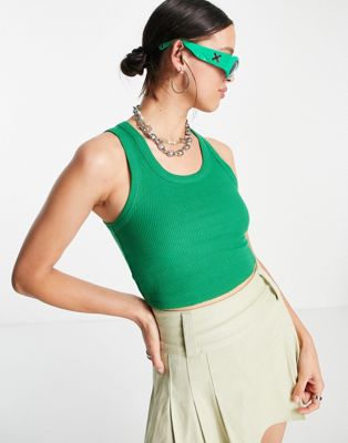 COLLUSION waffle vest top in green
