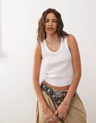 Collusion COLLUSION waffle vest top in white