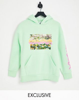 COLLUSION warped branded print hoodie in light green