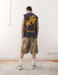 [Collusion] COLLUSION washed black tank singlet top with print S BLACK