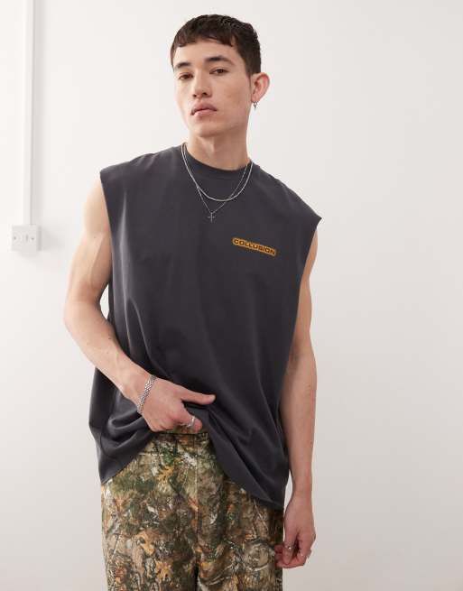 COLLUSION Washed black tank with print, 4 of 4