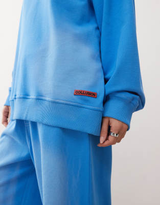 Collusion Washed Blue Sweatshirt With Red Detail - Part Of A Set In Blue