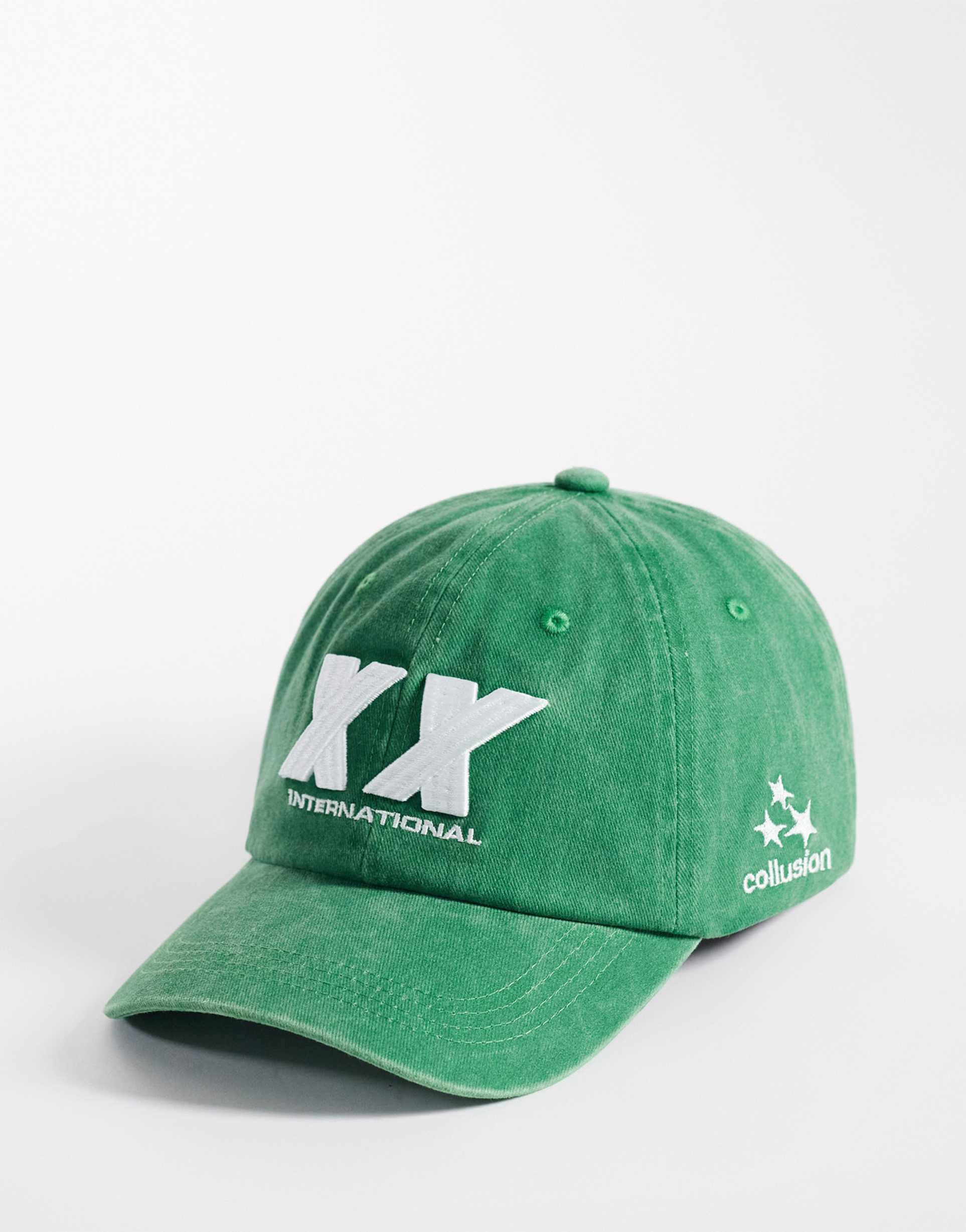collusion washed embroidered cap in green