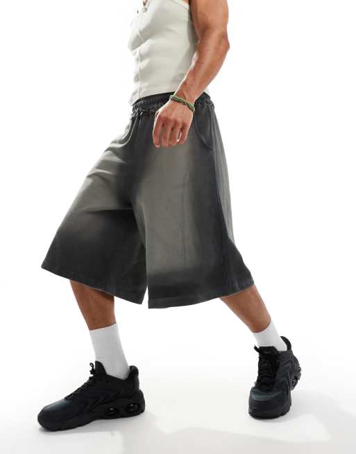 COLLUSION washed grey skater trackie longline jersey shorts