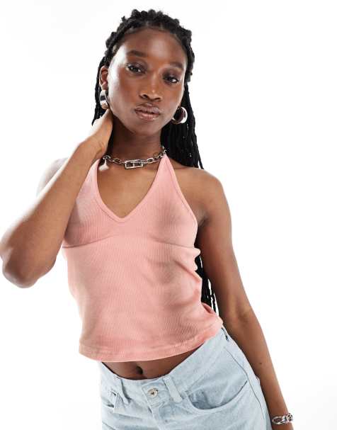 COLLUSION washed halter summer top in pink - view 1