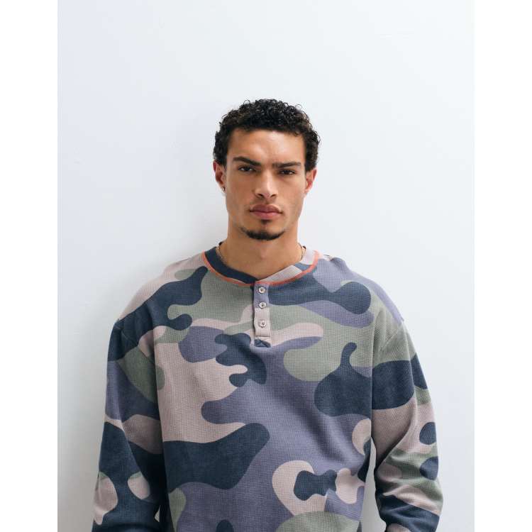 COLLUSION washed long sleeve waffle T-shirt in camo | ASOS