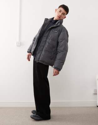 washed look funnel neck puffer jacket in gray