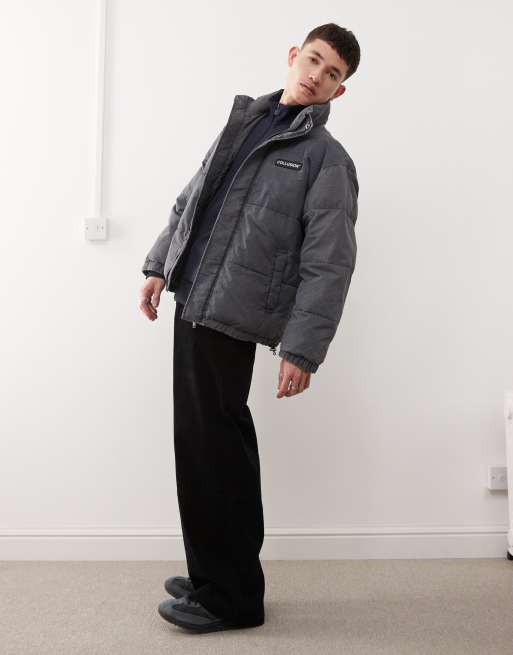 COLLUSION washed look funnel neck puffer jacket in gray
