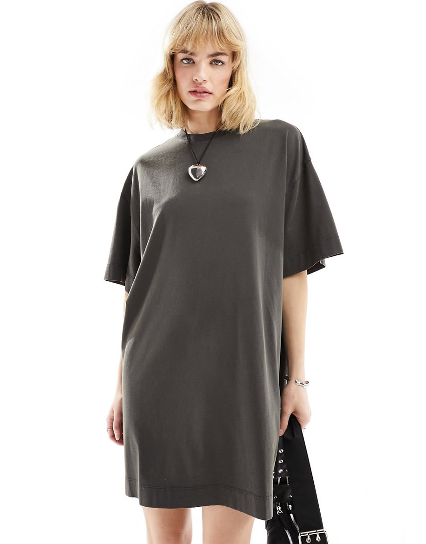 Collusion Washed Mini T-shirt Dress In Gray-black
