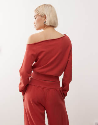 Collusion Washed Off Shoulder Sweatshirt - Part Of A Set-red In Red