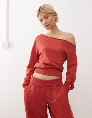Collusion COLLUSION washed off shoulder sweatshirt washed red co-ord