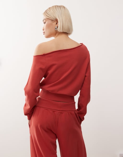 COLLUSION washed off the shoulder sweatshirt in washed red - part of a set