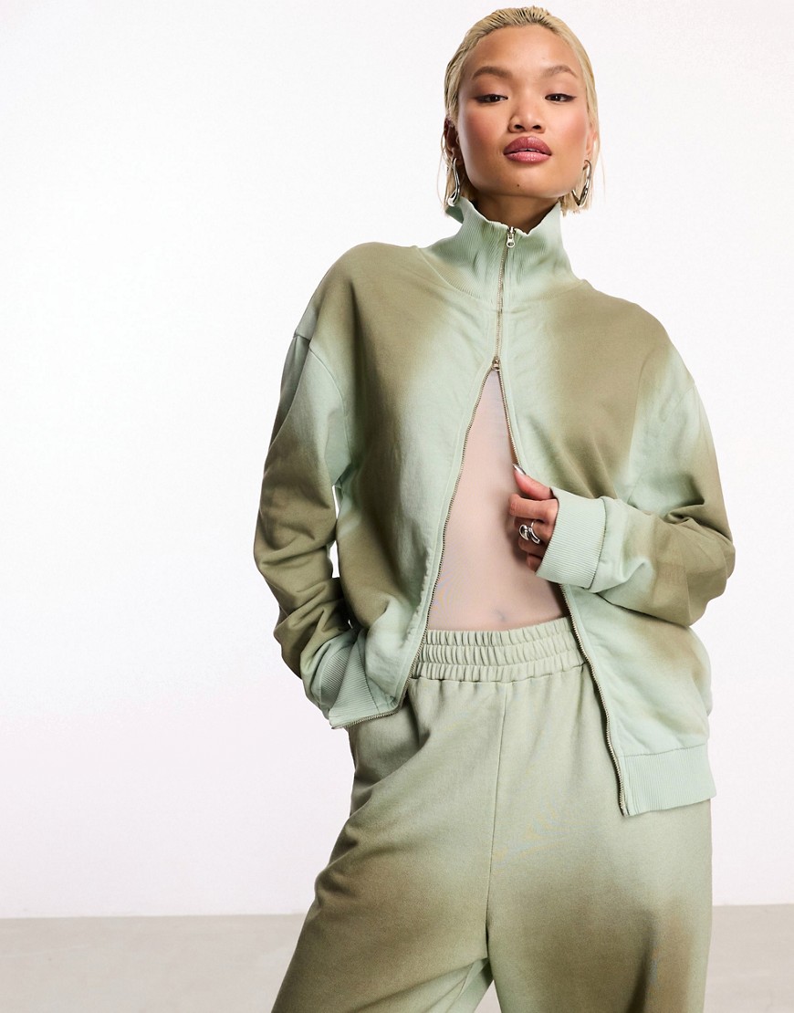 COLLUSION washed oversized funnel neck sweat in khaki-Green