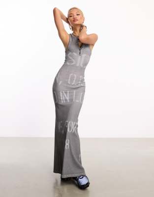 Collusion washed print singlet maxi dress in grey