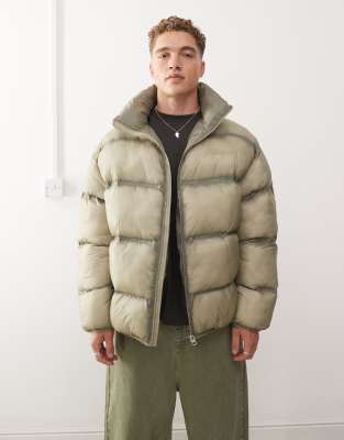 Collusion washed puffer jacket in green