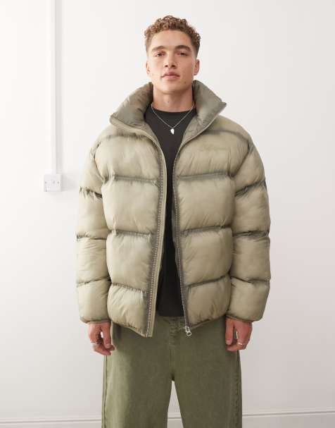 COLLUSION washed puffer jacket in green - view 1