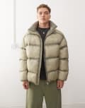 [Collusion] COLLUSION washed puffer jacket in green XS Green