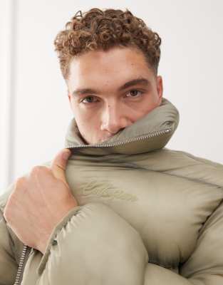 Collusion Washed Puffer Jacket In Green