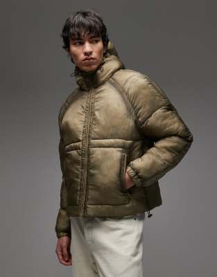 COLLUSION washed puffer with hood in khaki | ASOS