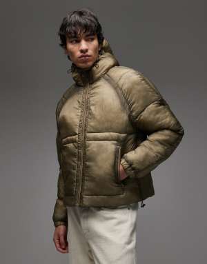 COLLUSION washed puffer with hood in khaki