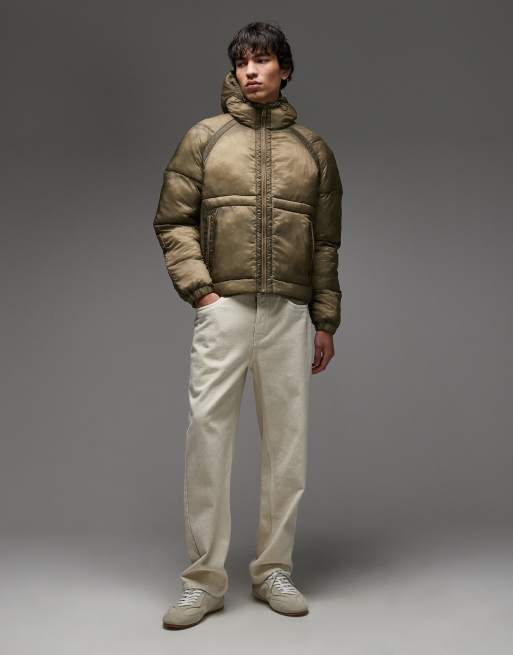 COLLUSION washed puffer with hood in khaki, 2 of 5
