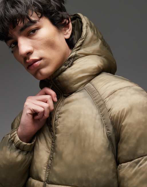 COLLUSION washed puffer with hood in khaki, 5 of 5
