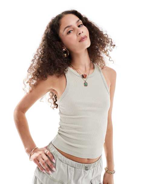 COLLUSION washed rib singlet in ecru - view 1