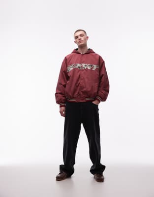 Collusion Washed Varsity Bomber Jacket-red In Red