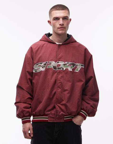 COLLUSION washed varsity padded bomber jacket with embroidery in burgundy - view 1