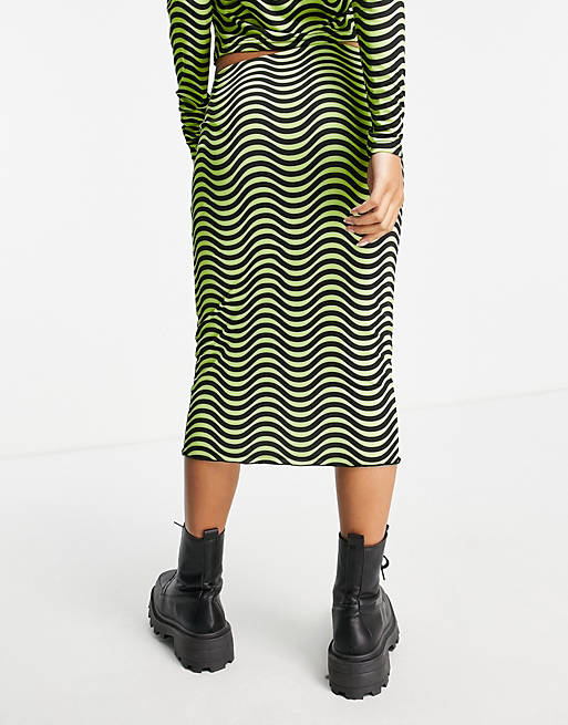 Skirts COLLUSION wave print midi skirt in black & yellow 