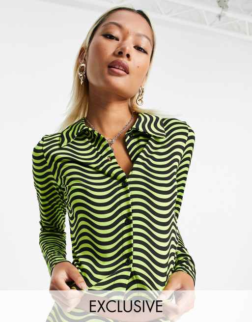 Green and Black Zebra Print Full Sleeves Shirt