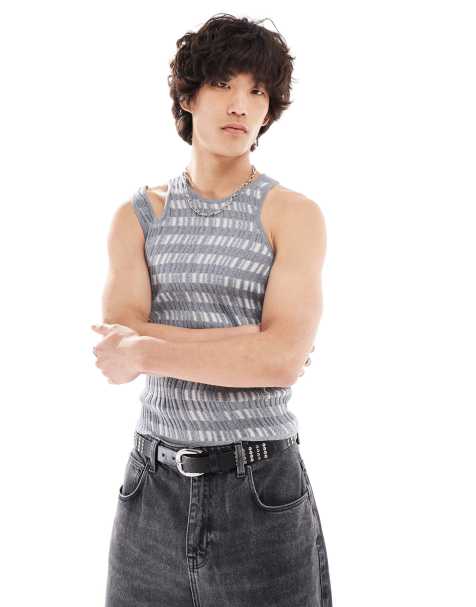 COLLUSION wavy knitted vest in grey - view 1