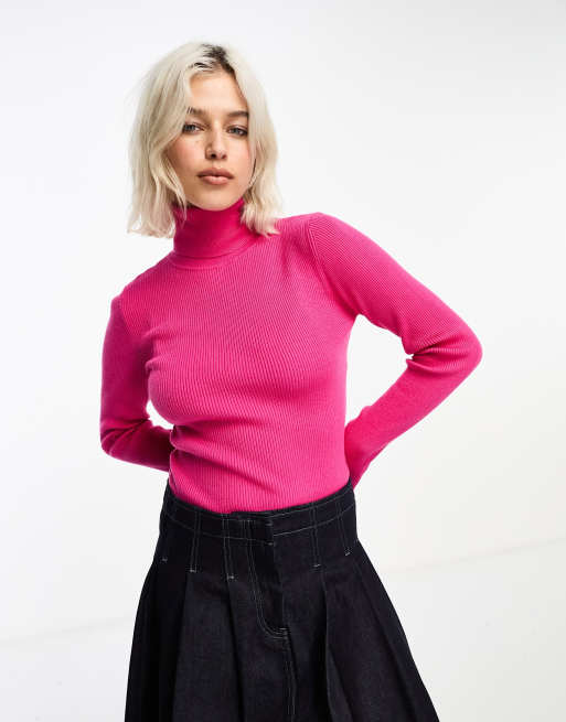 COLLUSION – Weicher Rollkragenpullover in Pink aus Strick