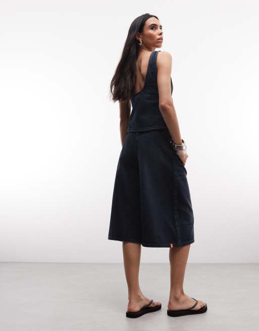 COLLUSION – Weite Culotte aus Denim in blauer Grunge-Waschung, Kombiteil, 5 von 5