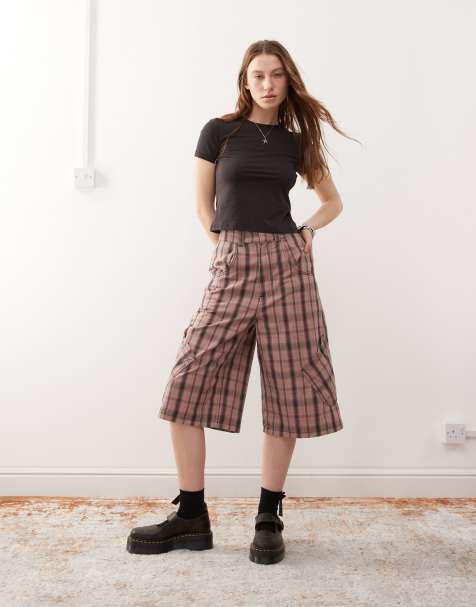 COLLUSION – Weite Longline-Jorts in Rosa kariert - view 1