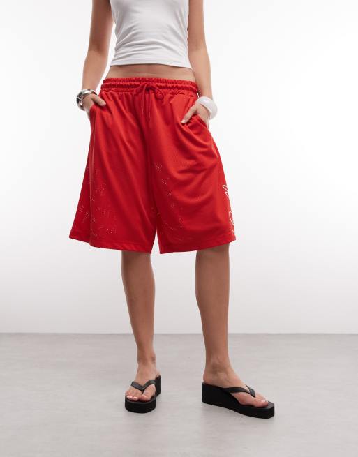 COLLUSION – Weite Longline-Shorts aus Airtex in Rot, 2 von 5