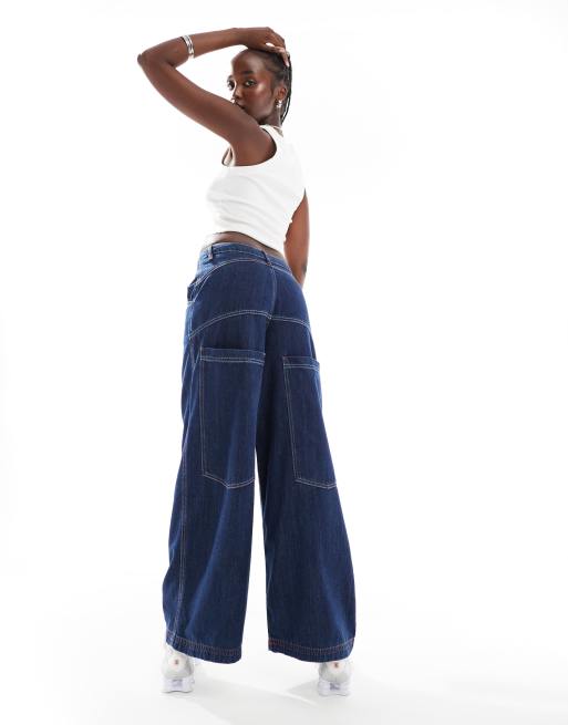 COLLUSION – Weite Skater-Jeans in Rinse-Waschung mit Kontrastnähten, Kombiteil, 3 von 5