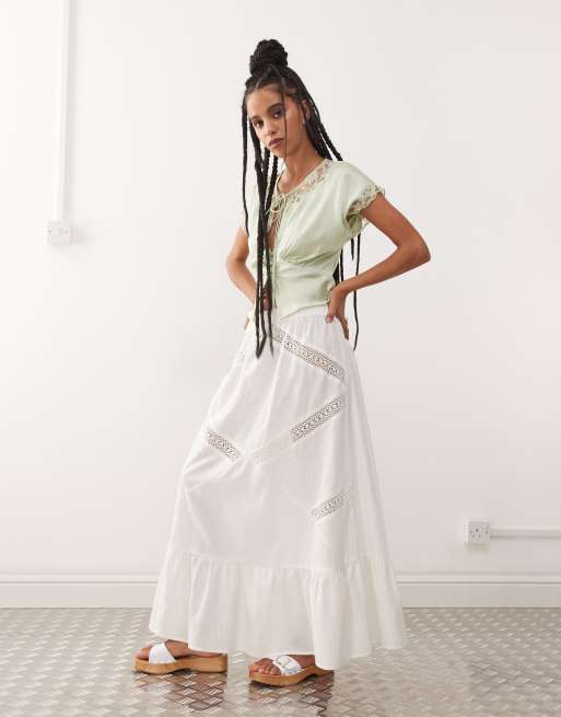 COLLUSION western broidery maxi skirt in white, 3 of 5