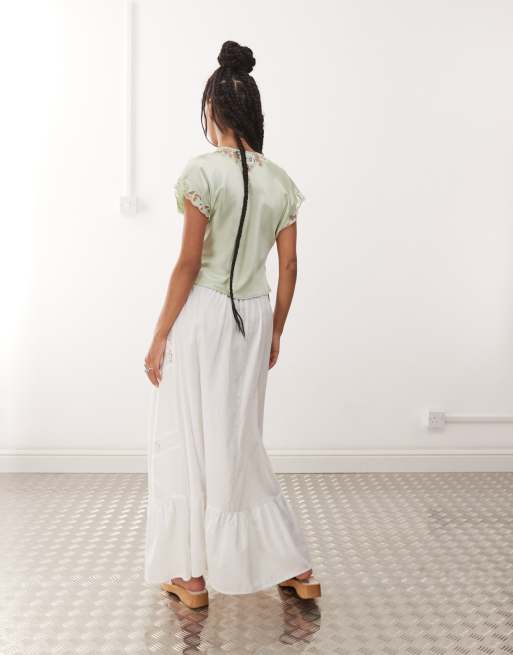 COLLUSION western broidery maxi skirt in white