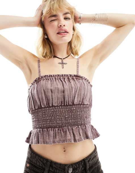 COLLUSION western cotton dobby check cami sun top in washed pink - view 1