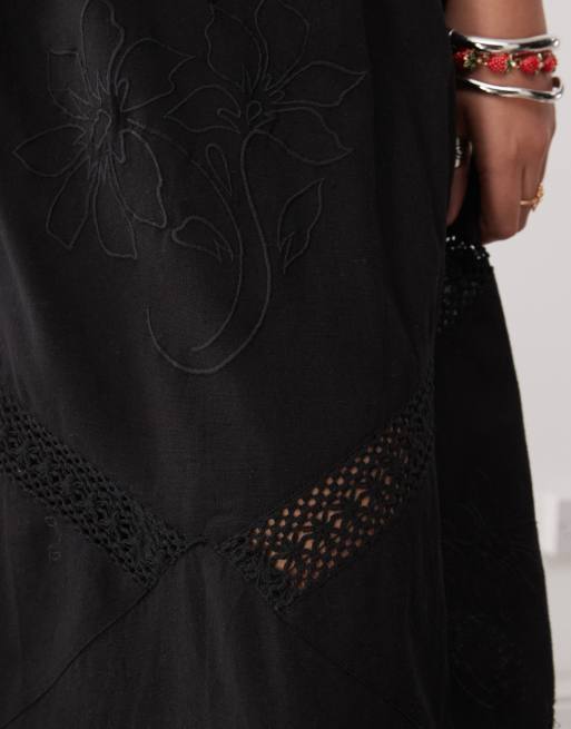 COLLUSION western embroidery maxi skirt in black, 3 of 5