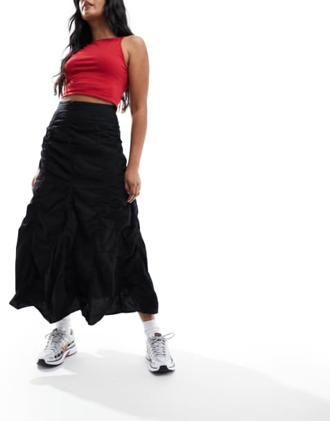 COLLUSION western tiered maxi skirt in black - view 1