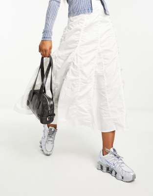 COLLUSION western tiered ruched maxi skirt in white - view 1