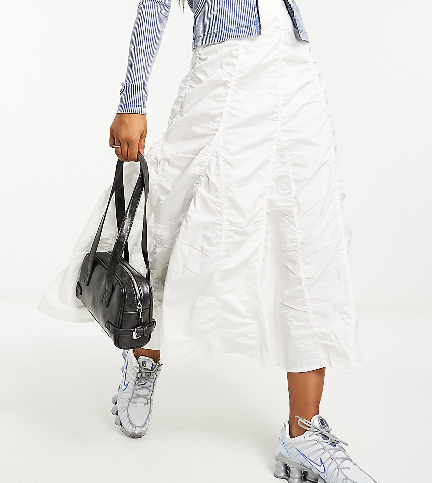 COLLUSION western tiered ruched maxi skirt in white