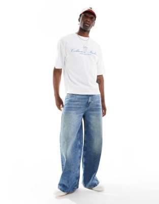 Collusion White Boxy Crop T-shirt With Blue Print In White