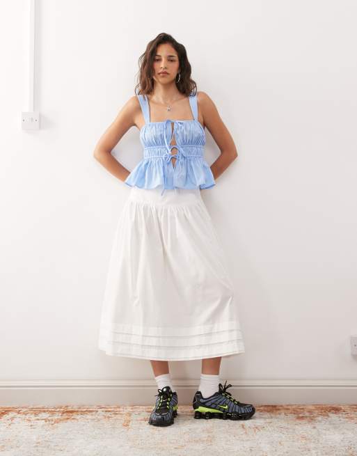 COLLUSION white maxi prairie skirt with pintuck details