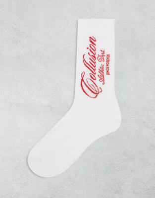 white socks with red print