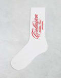 [Collusion] COLLUSION white socks with red print 42-46 WHITE