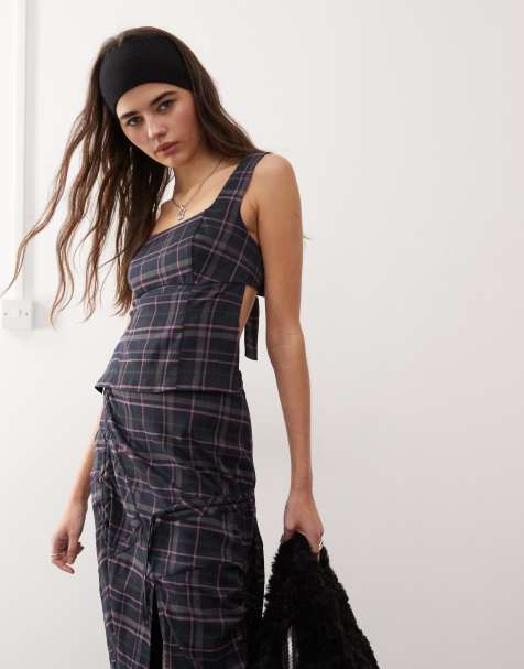 COLLUSION tie back cami top co-ord in multi check
