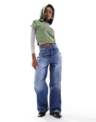 COLLUSION x014 90s Baggy Dad Jeans with Stepped Waist band-Blues